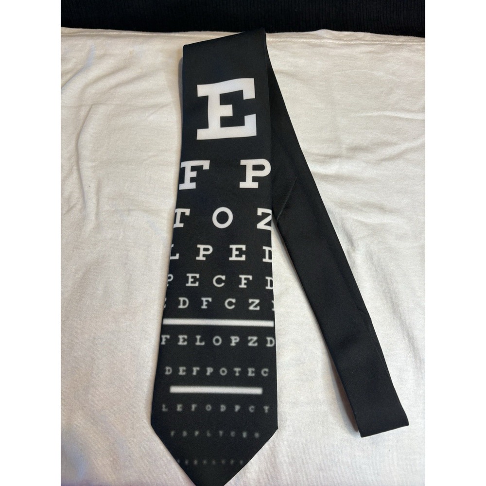 Ralph Marlin 1998 Eye Chart Novelty Neck Tie Mens Optometrist Gift Black White